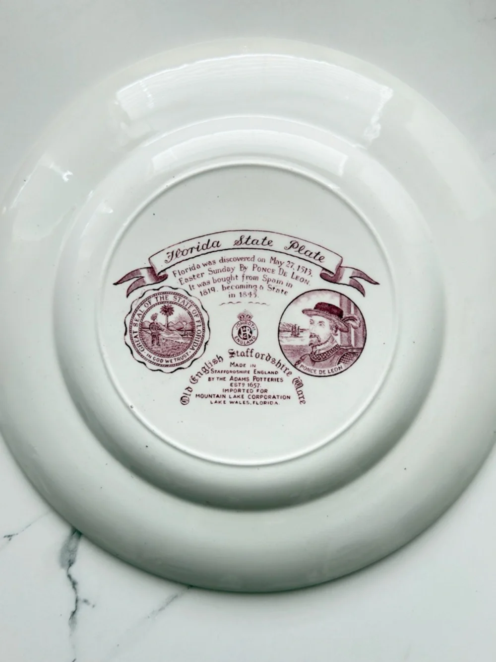 Vintage Florida State Plate Staffordshire Red Transferware Souvenir